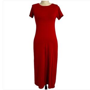 UNIQLO Maxi T-Shirt Dress Red Built in Bra Stretch Minimalist Chic